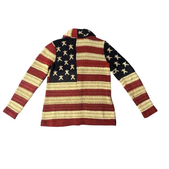 Ralph Lauren Polo Flag Cardigan Sweater Shawl Collar Americana Vintage Knit L - Picture 4 of 16